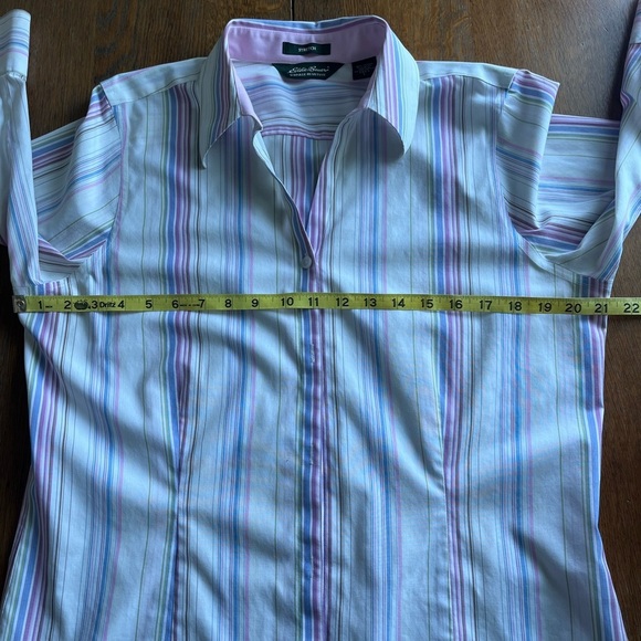 Eddie Bauer Pink and Blue Striped Button Down Blouse 3/4 Sleeves Size Large - Picture 6 of 14
